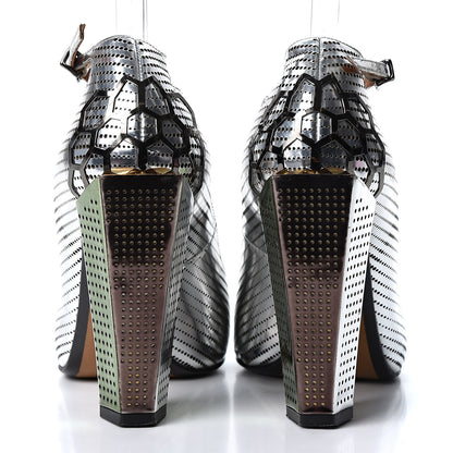 Fendi Metallic Calfskin Perforated T-Bar Pumps 37.5 Silver Multicolor 5 of 10