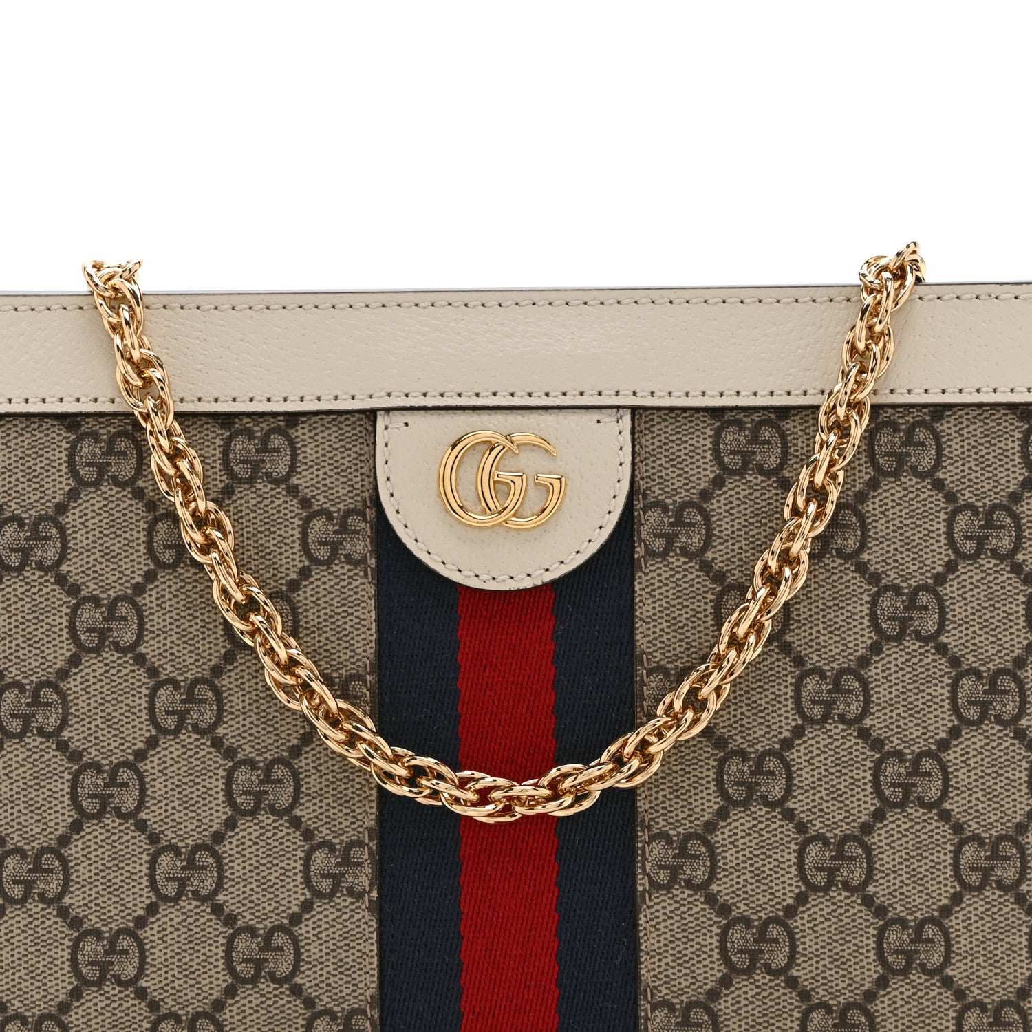 Gucci GG Supreme Monogram Textured Calfskin Web Small Ophidia Chain Shoulder Bag Beige Ebony Mystic White 8 of 11