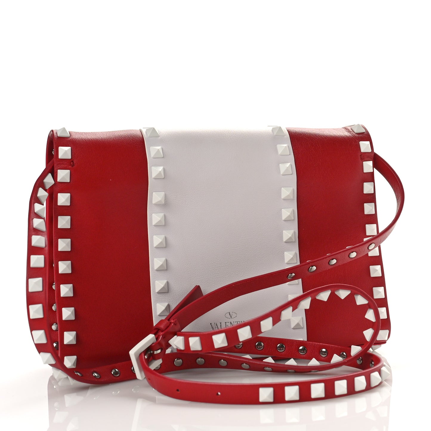 Vitello Colorblock Medium Free Rockstud Flip Lock Crossbody Bag Rosso Valentino Optic White