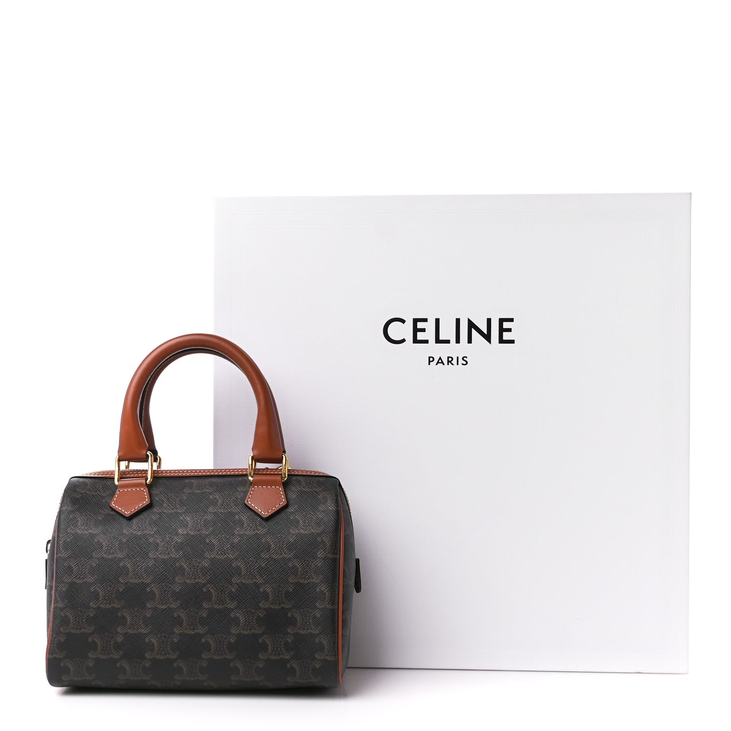 Triomphe Canvas Calfskin Small Boston Bag Tan