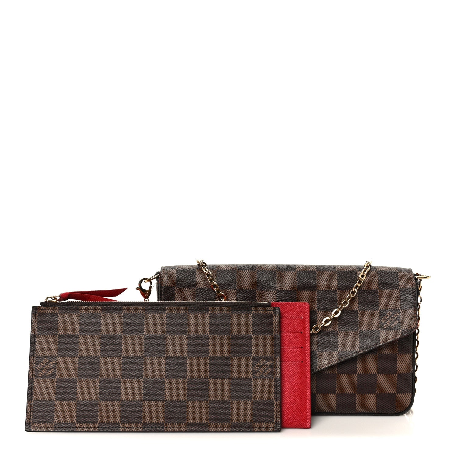Louis Vuitton Damier Ebene Pochette Felicie Chain Wallet 3 of 16