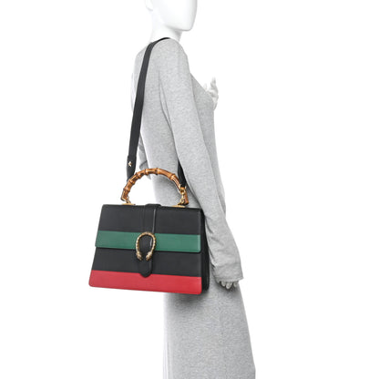 Gucci Calfskin Bamboo Web Large Dionysus Top Handle Bag Black Bright Evergreen Hibiscus Red 2 of 10