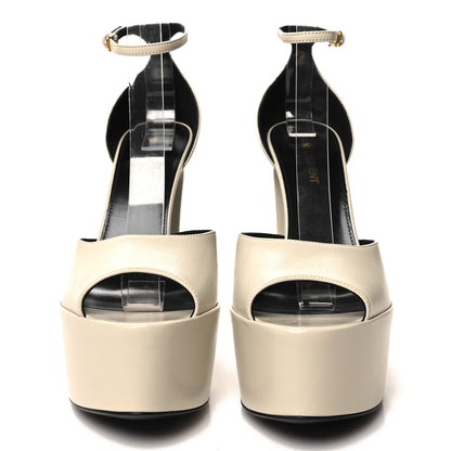 Saint Laurent Lambskin Jodie Platform Sandals 37 Pearl 2 of 10