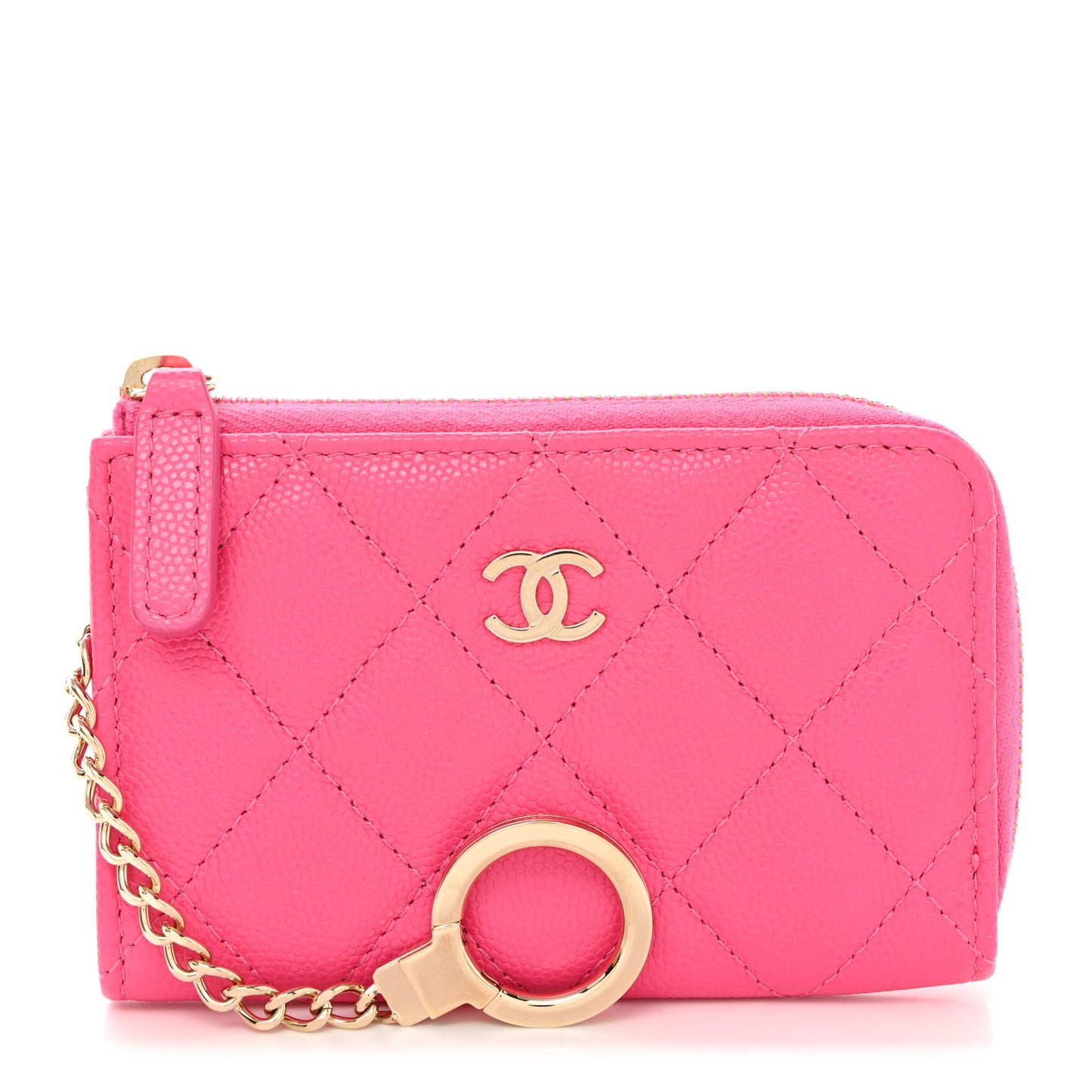 Caviar Quilted Zipped Key Holder Case Pink