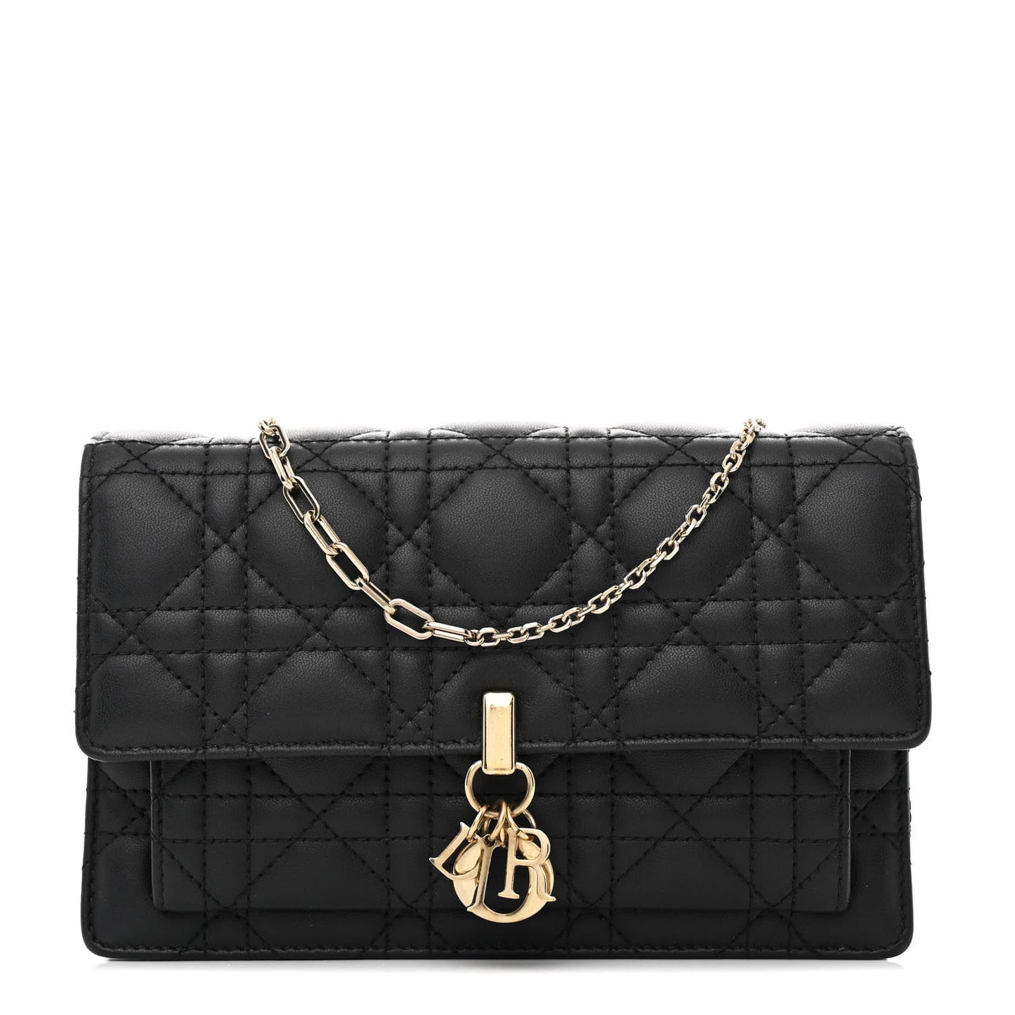 Lambskin Cannage Lady Dior Chain Pouch Black