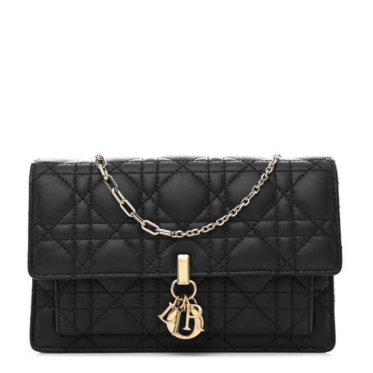 Lambskin Cannage Lady Dior Chain Pouch Black