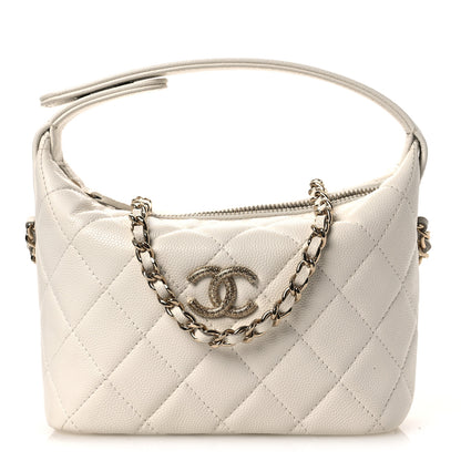 Chanel Caviar Quilted Hobo Clutch With Chain White 1 of 12