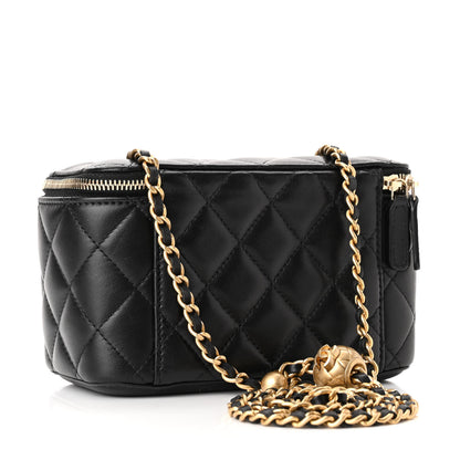 Chanel Lambskin Quilted Small Pearl Crush Vanity Case With Chain Black 3 of 11