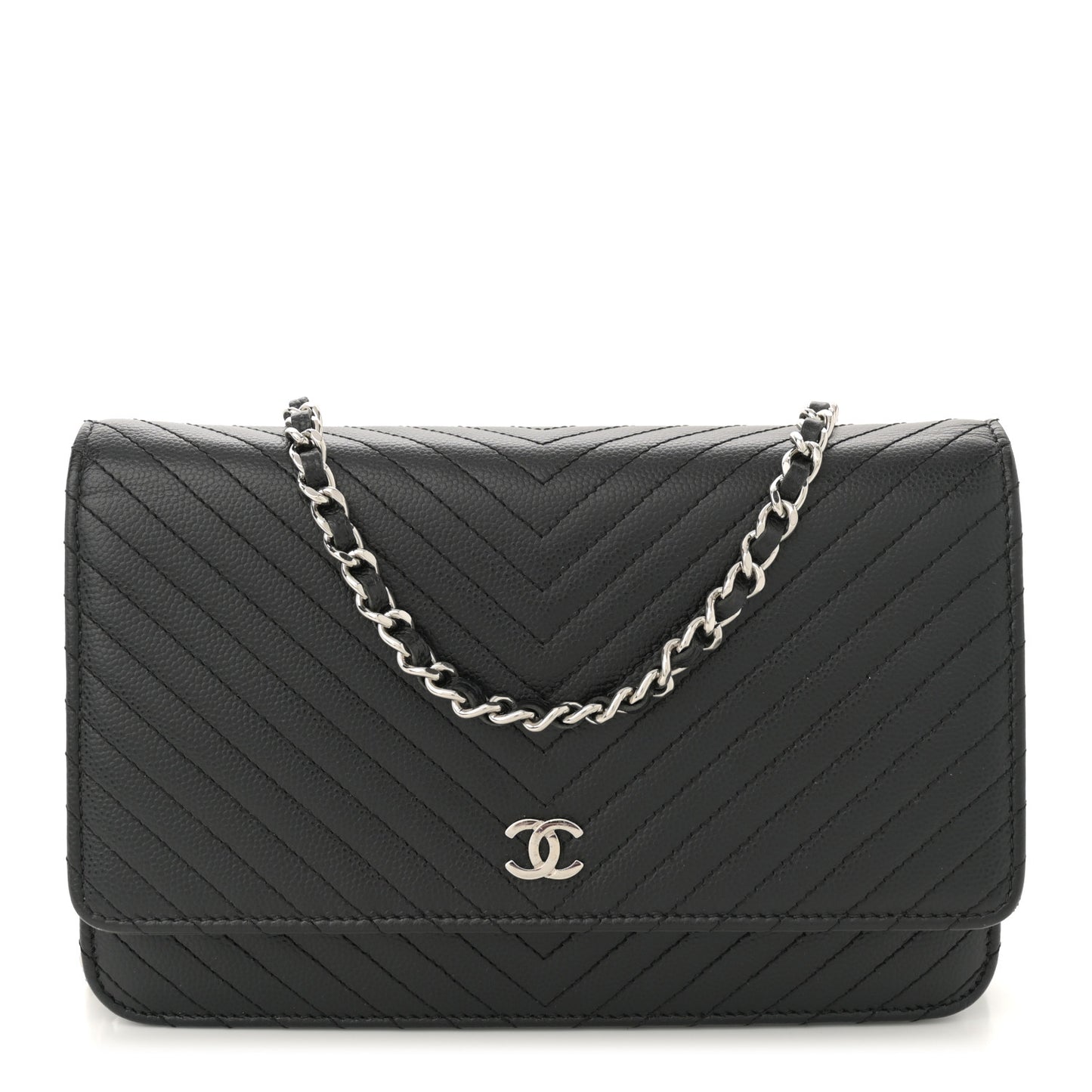 Caviar Chevron Quilted Wallet On Chain WOC Black