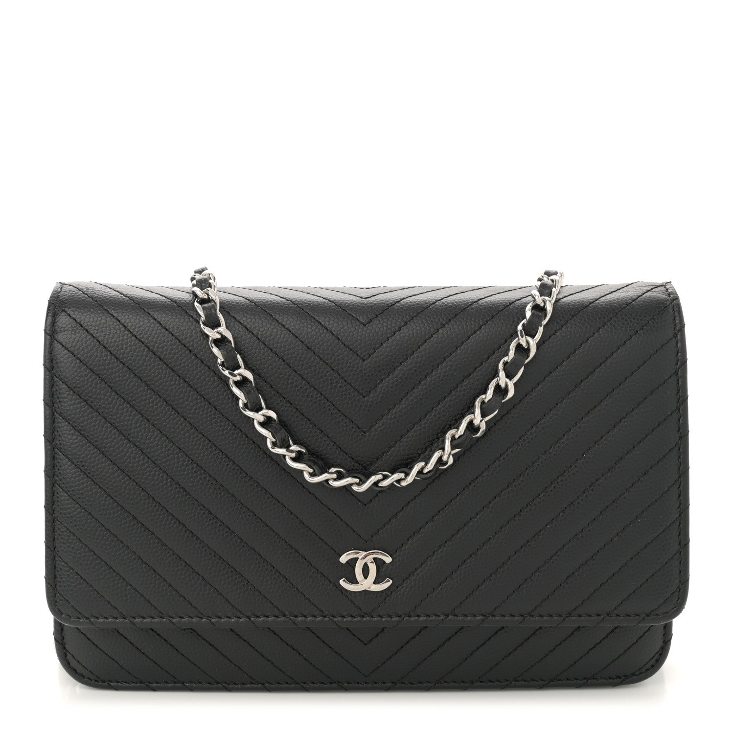 Chanel Caviar Chevron Quilted Wallet On Chain WOC Black 1 of 11