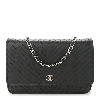 Chanel Caviar Chevron Quilted Wallet On Chain WOC Black 1 of 11