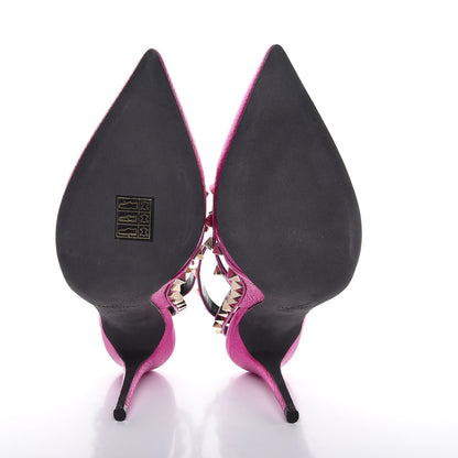Valentino Garavani Metallic Pebbled Calfskin Rockstud Ankle Strap Pumps 36 Peony 5 of 8