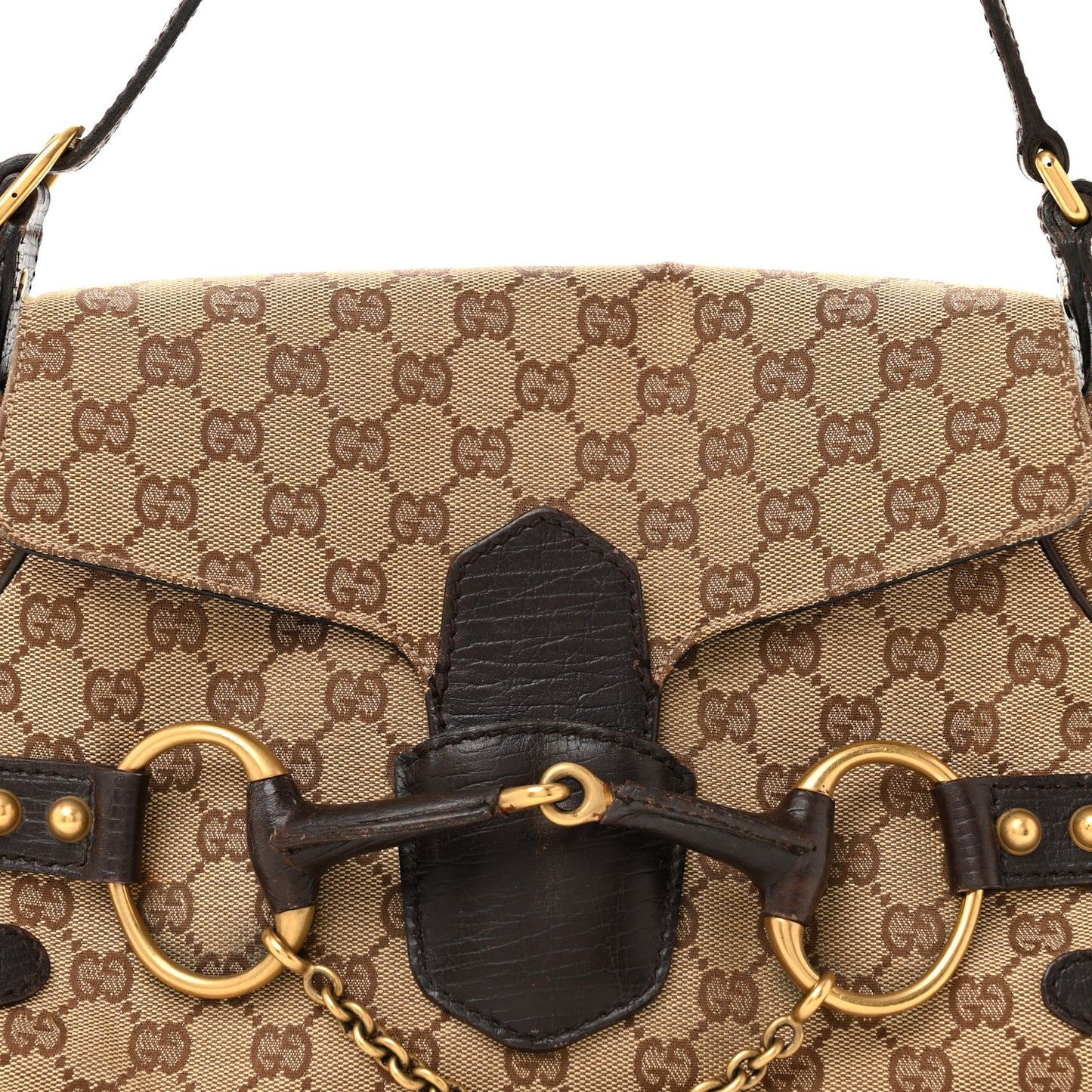 Monogram Horsebit Chain Flap Shoulder Bag Brown