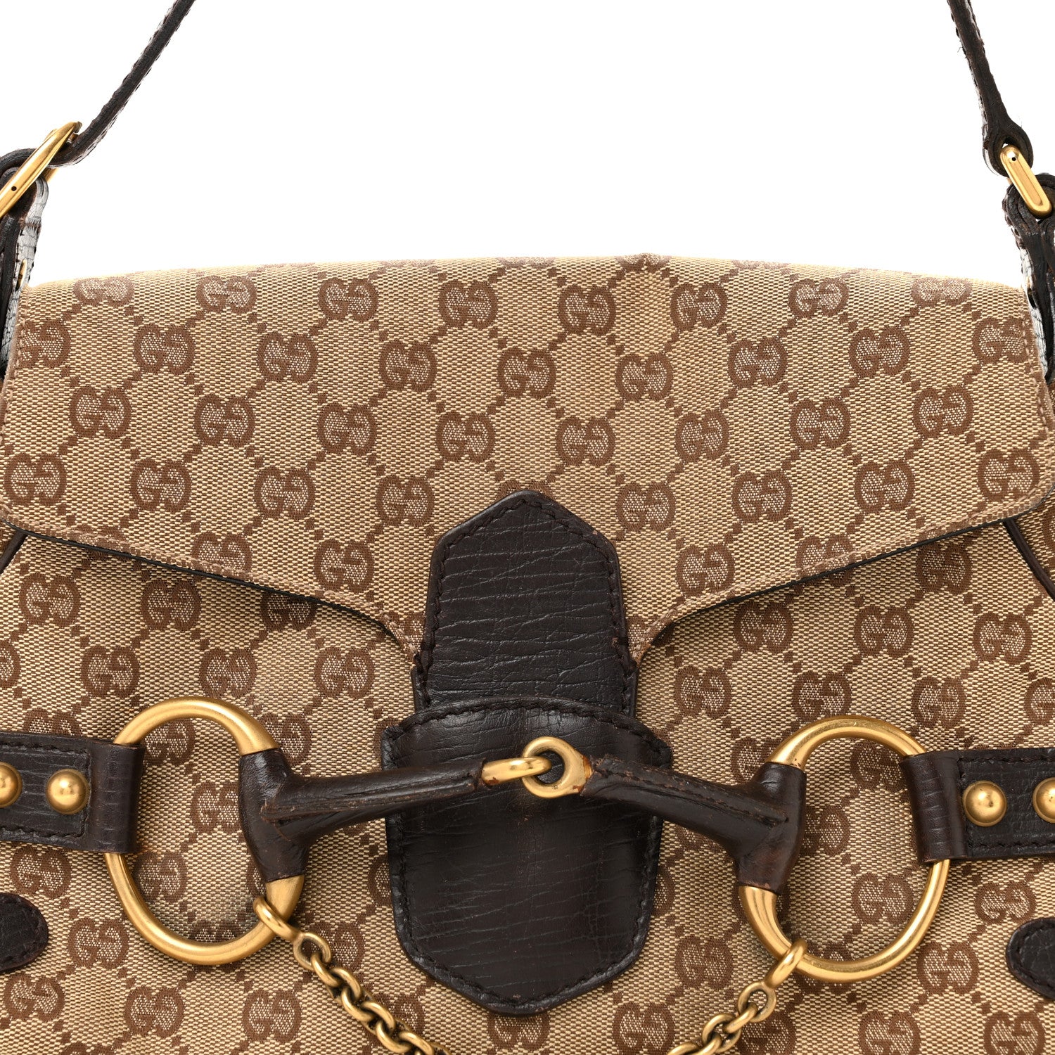 Gucci Monogram Horsebit Chain Flap Shoulder Bag Brown 8 of 15