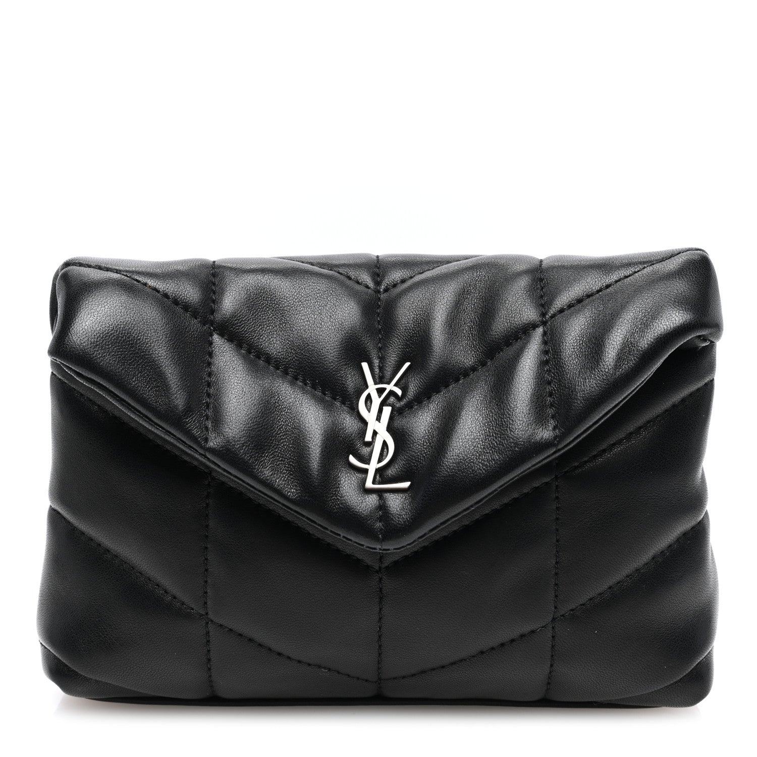 Saint Laurent Lambskin Monogram Loulou Puffer Pouch Clutch Black 1 of 10