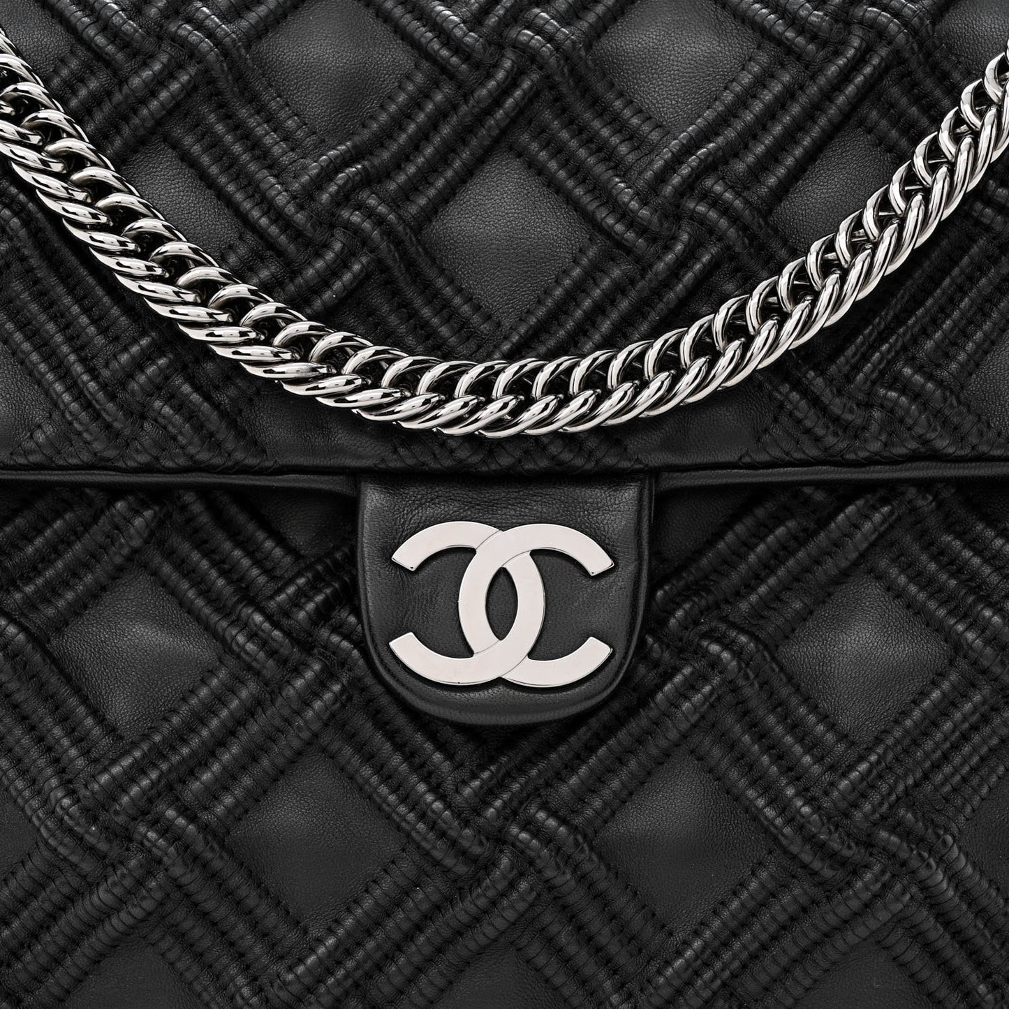 Lambskin Stitched Large Walk Of Fame Flap Black