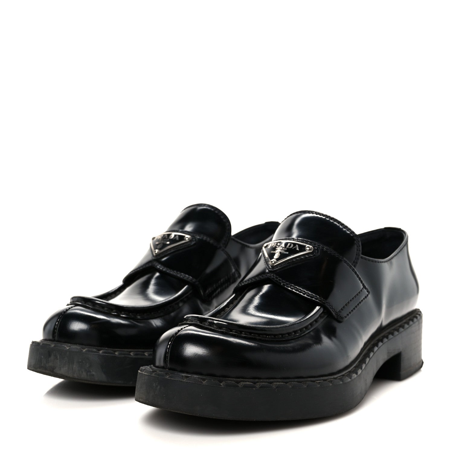 Prada Spazzolato Metal Triangle Logo 50mm Loafers 37 Black 4 of 10