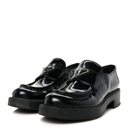 Prada Spazzolato Metal Triangle Logo 50mm Loafers 37 Black 4 of 10