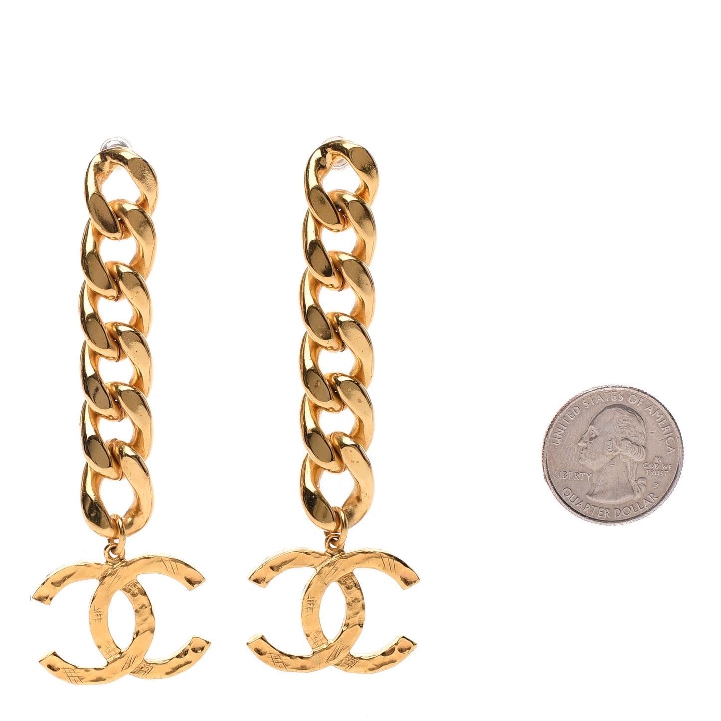 Metal CC Pick Drop Earrings Gold
