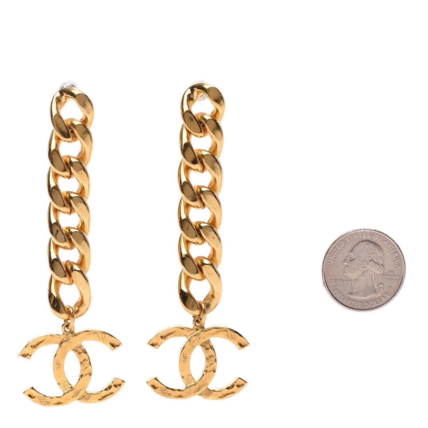 Chanel Metal CC Pick Drop Earrings Gold 2 of 5