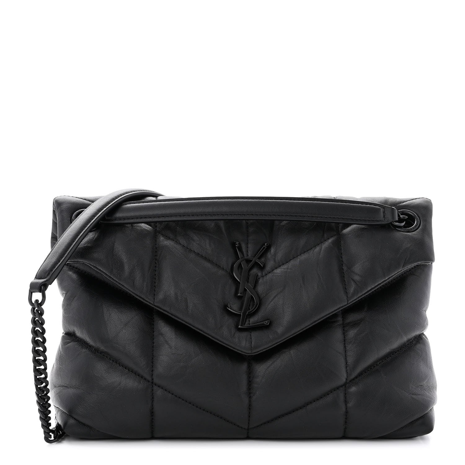 Saint Laurent Lambskin Quilted Monogram Monochrome Small Loulou Puffer Chain Satchel Black 1 of 11