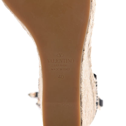 Valentino Garavani Grained Calfskin Rockstud Ankle Wrap Espadrille 15/85mm Wedges 40 Black Light Cuir 7 of 7