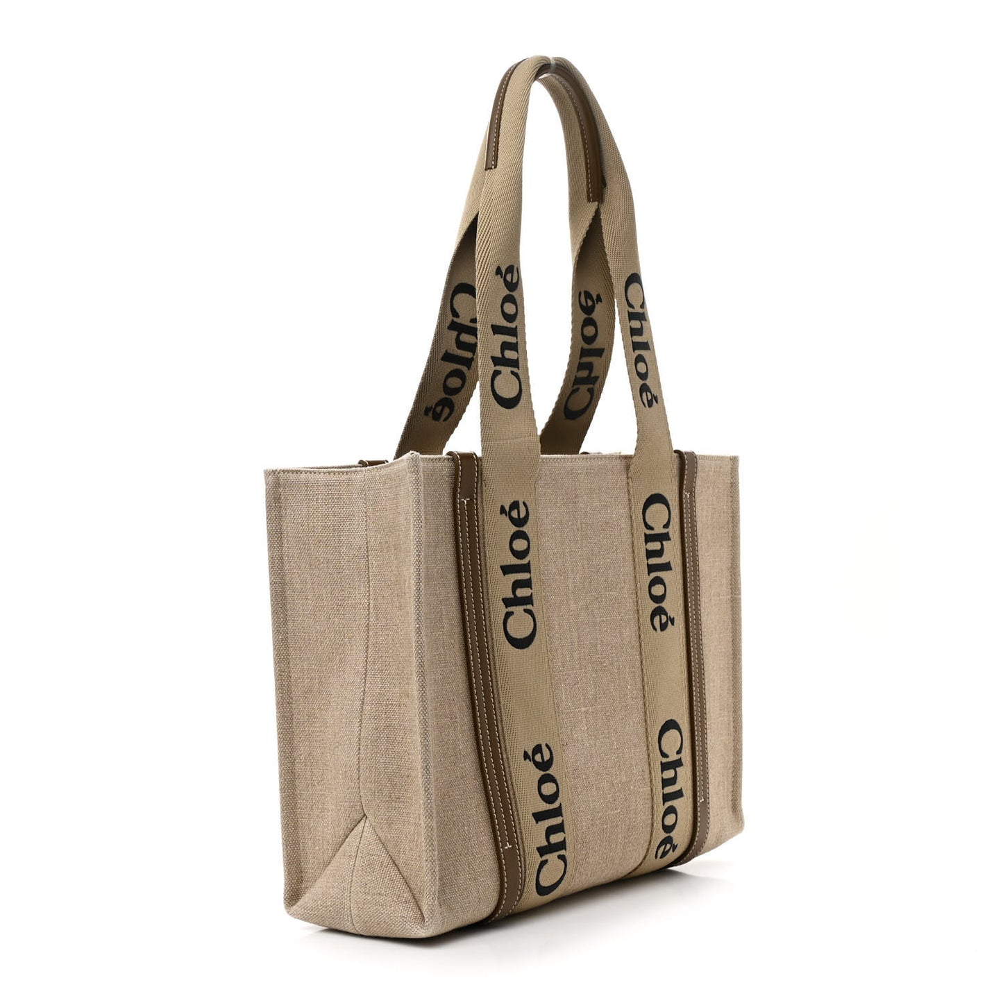Linen Calfskin Medium Woody Ribbon Tote Bronze Brown