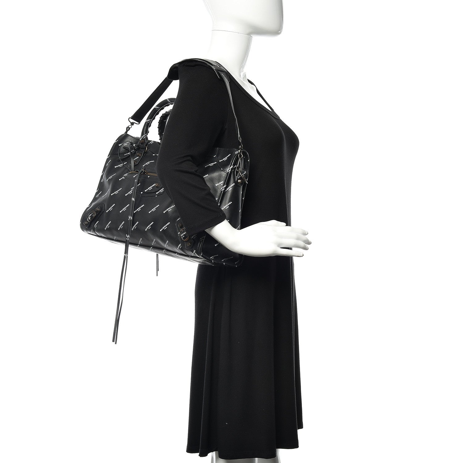 Balenciaga Veau Allover Logo Classic Hardware City Black White 2 of 12