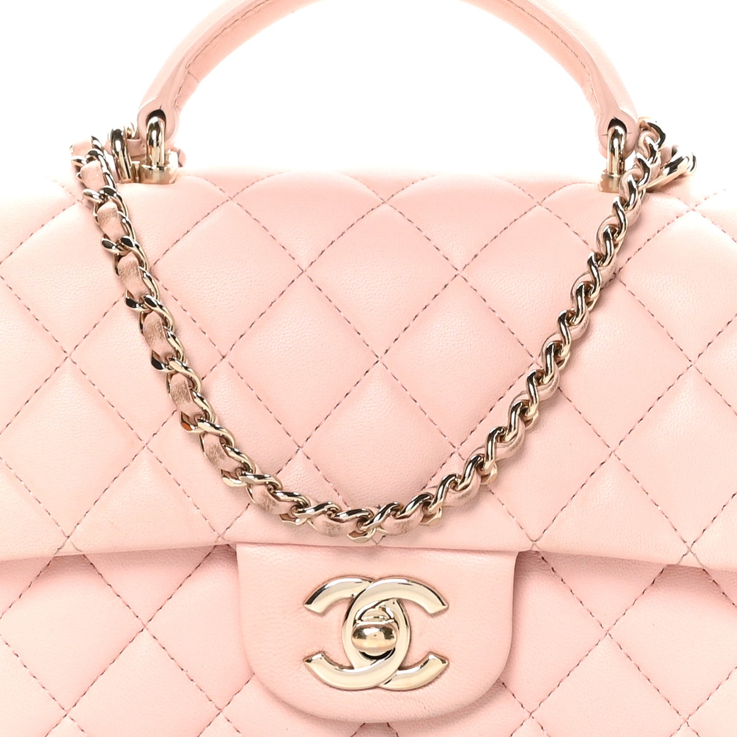 Lambskin Quilted Mini Top Handle Rectangular Flap Light Pink