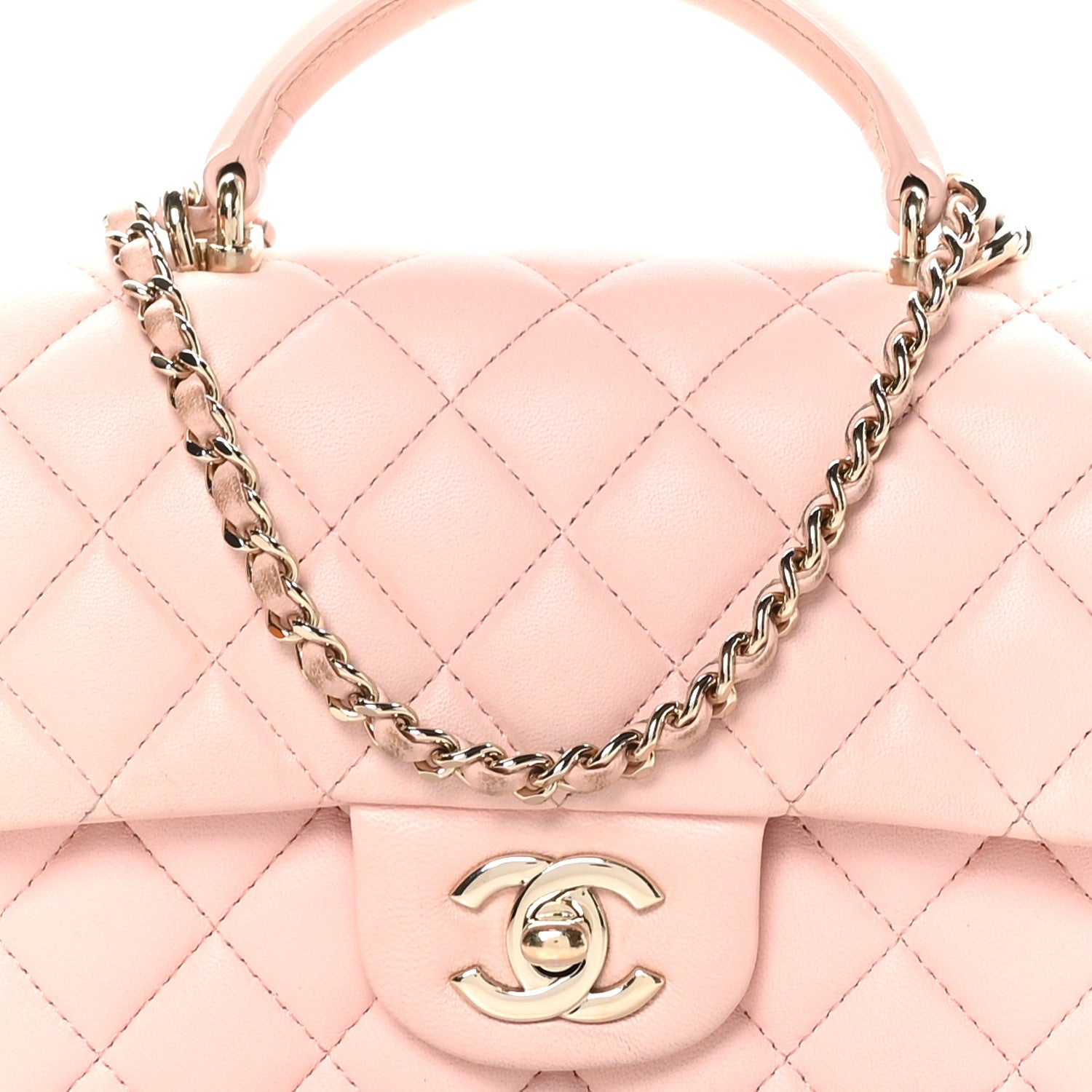 Chanel Lambskin Quilted Mini Top Handle Rectangular Flap Light Pink 8 of 14