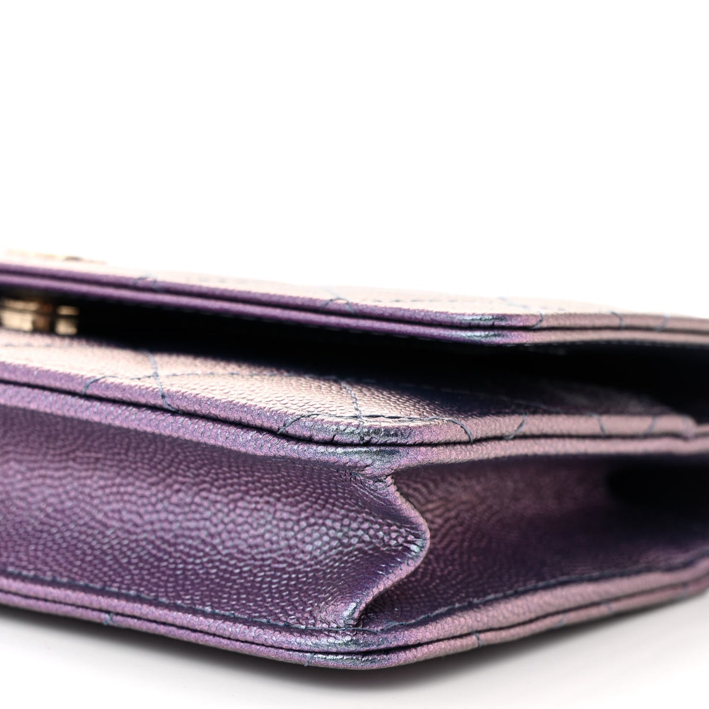 Iridescent Caviar Quilted Wallet on Chain WOC Dark Blue