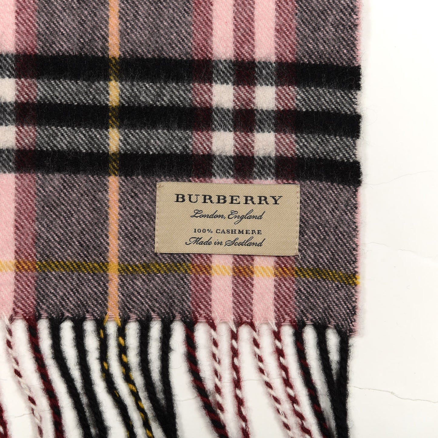 Cashmere Vintage Check Fringe Scarf Pink Grey