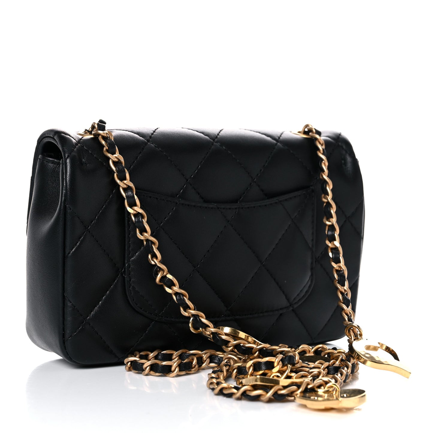 Lambskin Quilted Mini Heart Charms Flap Black