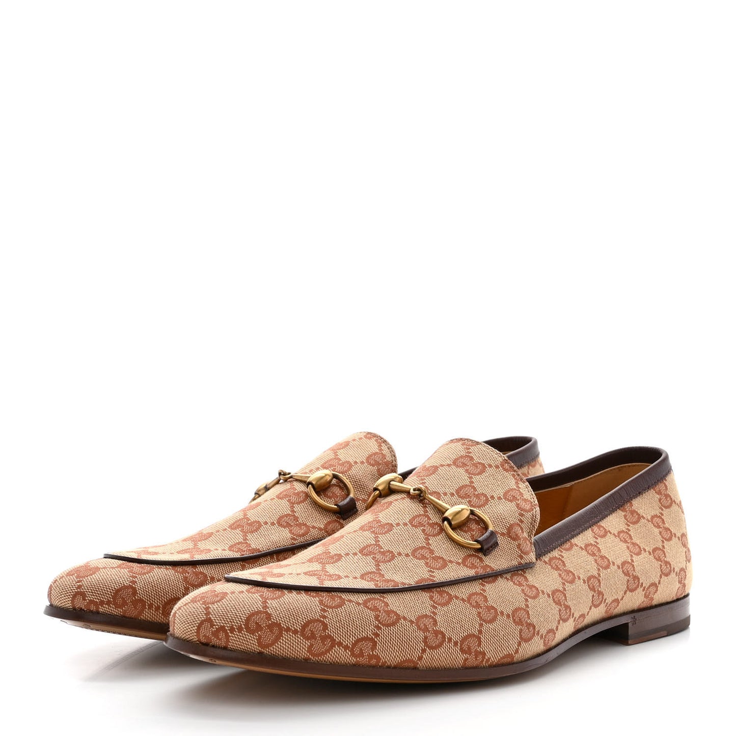 Canvas GG Monogram Horsebit Mens Jordaan Loafers 12 Beige Ruggine Light Brown