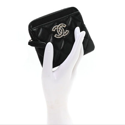 Chanel Caviar Quilted Crystal Zip Card Holder Wallet Black 2 of 7