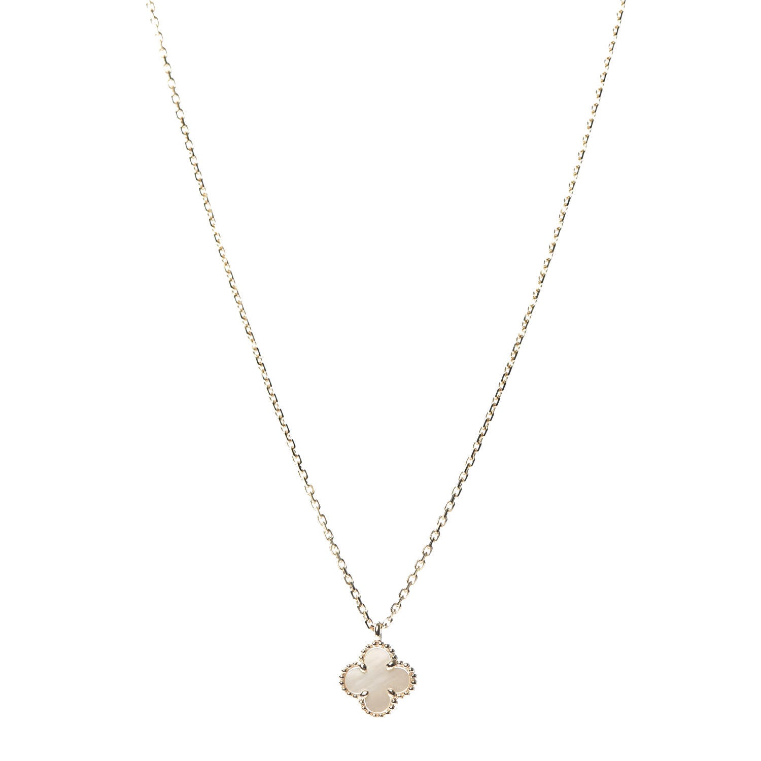 Van Cleef & Arpels 18K Yellow Gold Mother of Pearl Sweet Alhambra Pendant Necklace 1 of 6