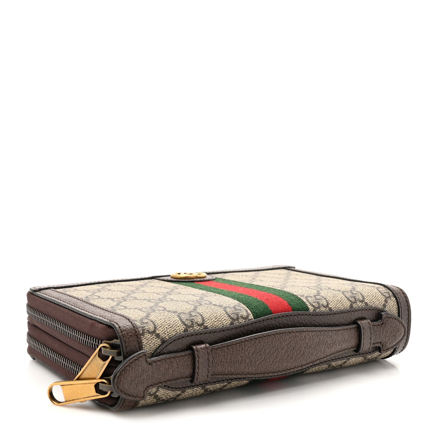 GG Supreme Monogram Textured Dollar Calfskin Web Ophidia Travel Document Case Beige Ebony New Acero