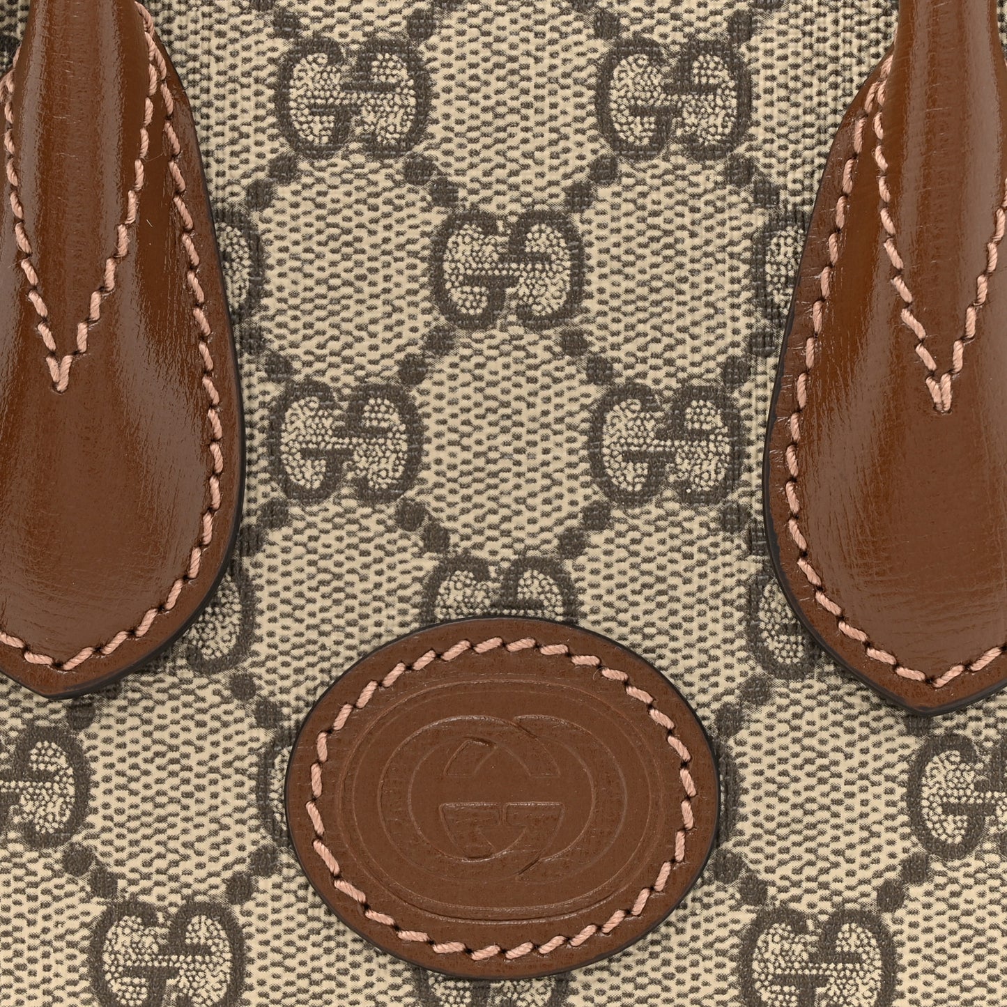GG Supreme Monogram Azalea Calfskin Mini Retro Interlocking G Tote Bag Beige Ebony Brown Sugar