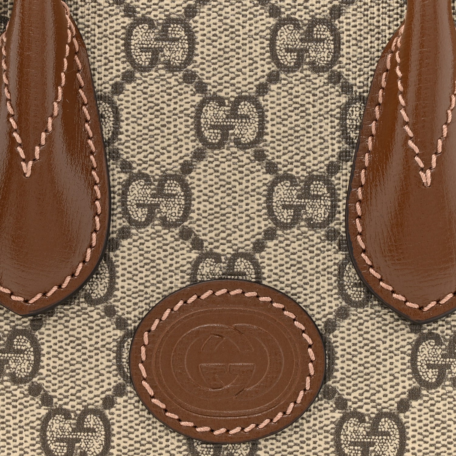 Gucci GG Supreme Monogram Azalea Calfskin Mini Retro Interlocking G Tote Bag Beige Ebony Brown Sugar 8 of 14