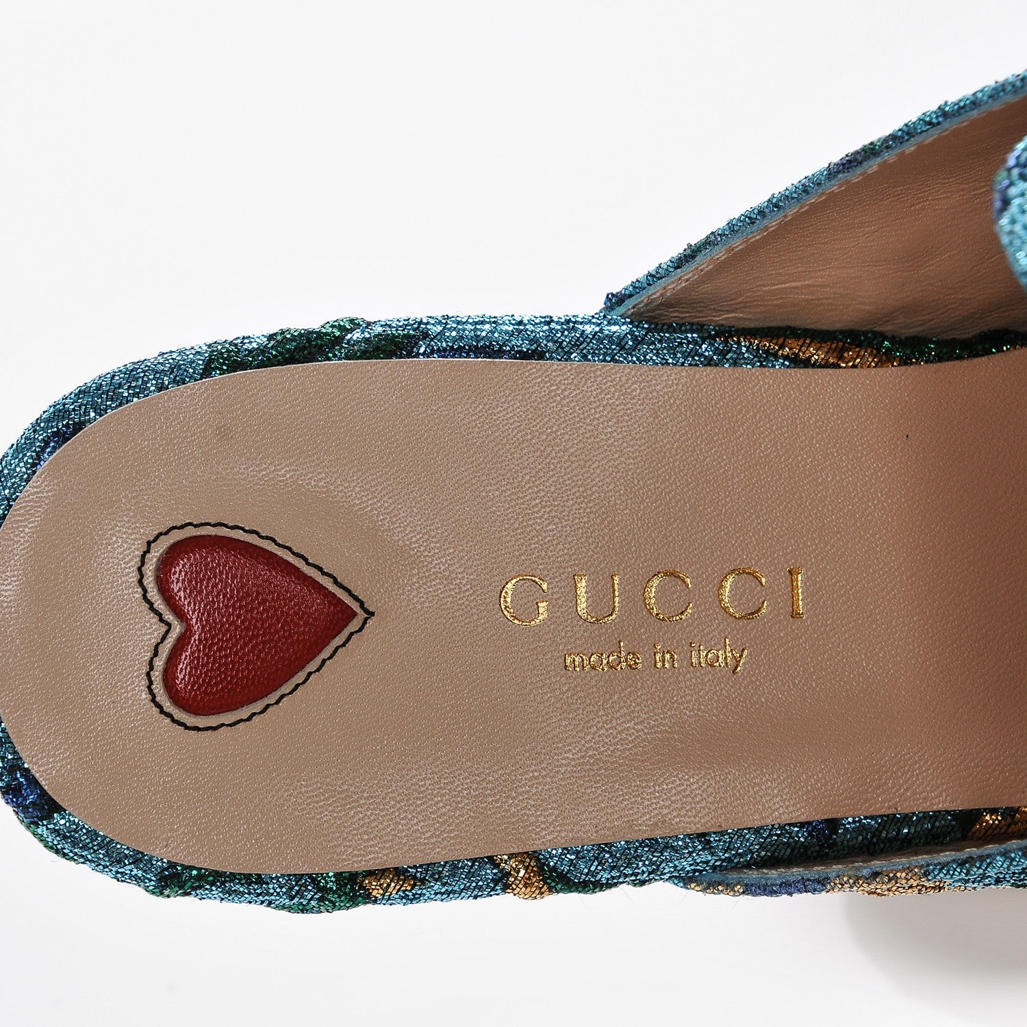 Gucci Iridescent Brocade Womens Princetown Slippers 36.5 Azure Multicolor Oro 6 of 8