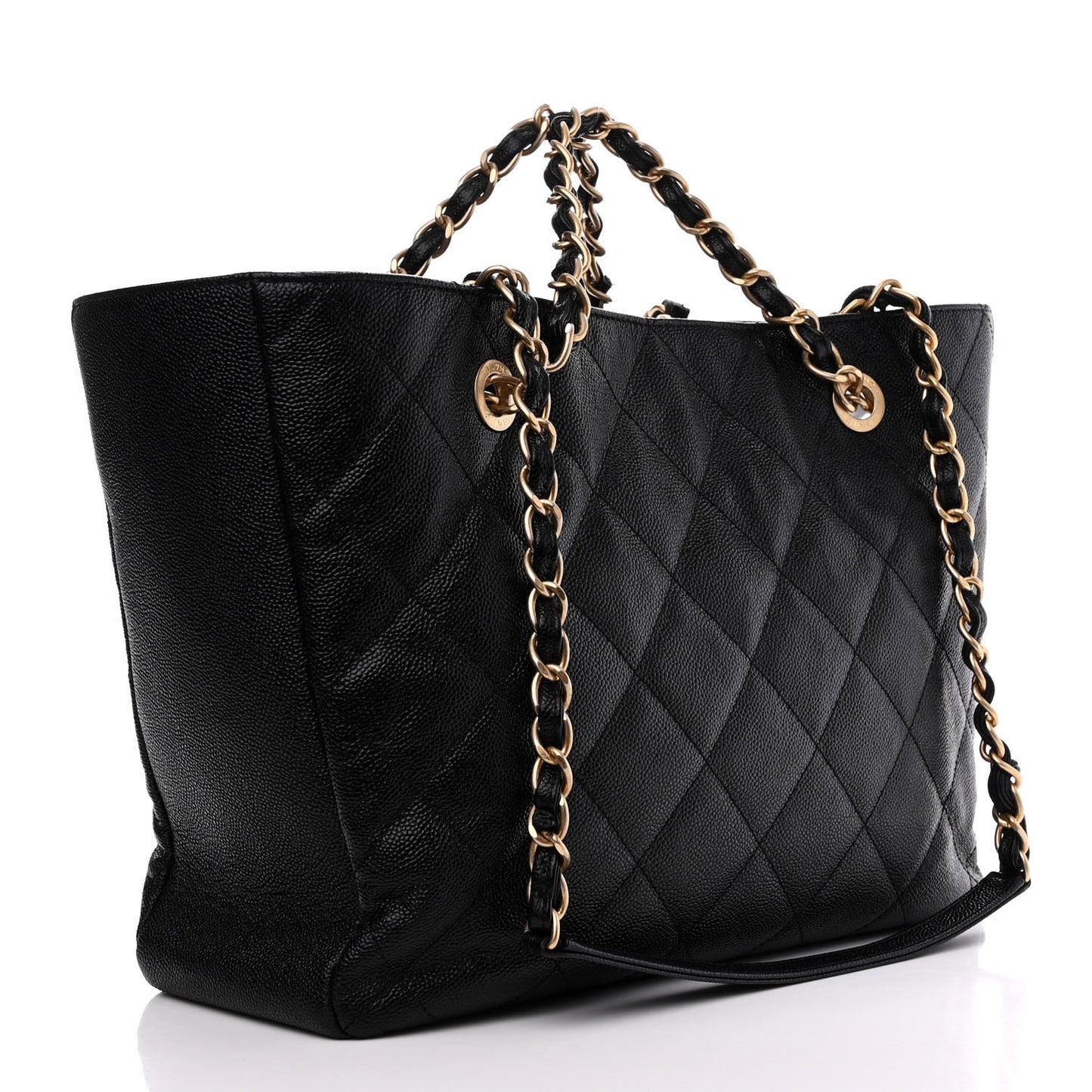 Caviar Quilted Small Shopping Tote Black