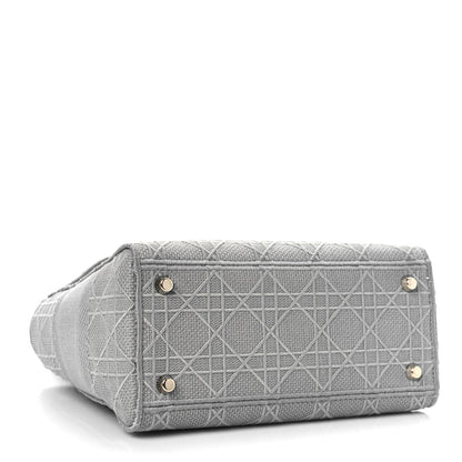 Christian Dior Canvas Embroidered Cannage Medium Lady Gray 4 of 9