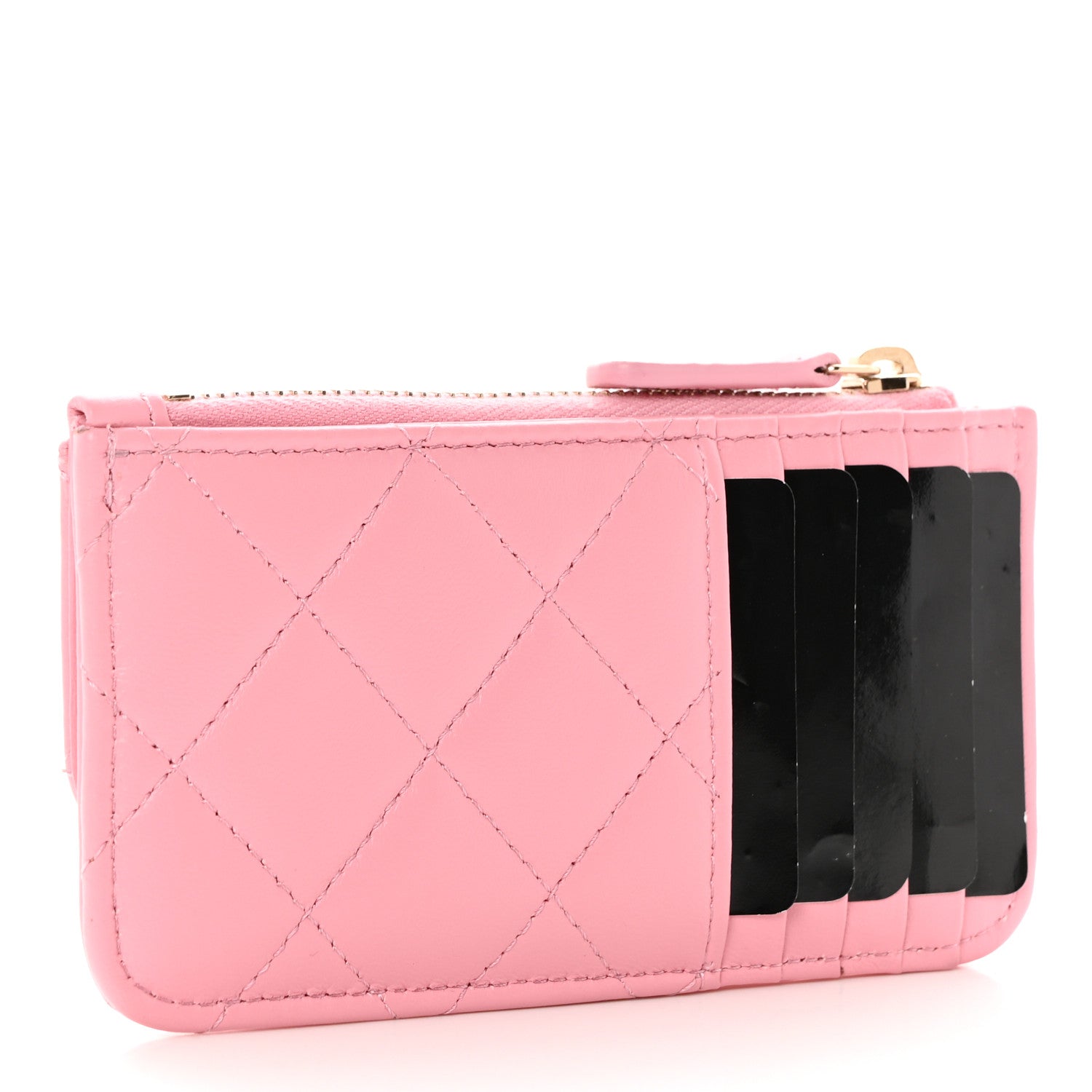 Chanel Lambskin Quilted Flap Zip Card Holder Pink 3 of 8