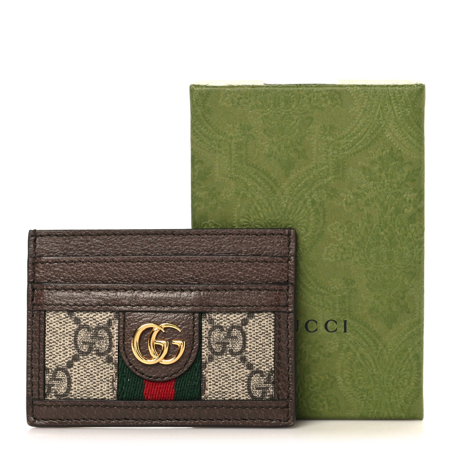 GG Supreme Monogram Textured Dollar Calfskin Ophidia Card Holder Beige Ebony New Acero