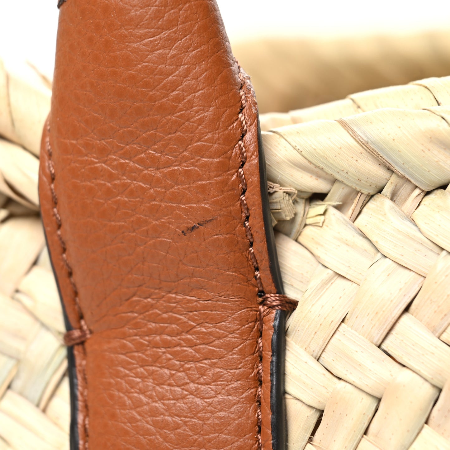 Raffia Small Grain Calfskin Medium Marcie Basket Tan