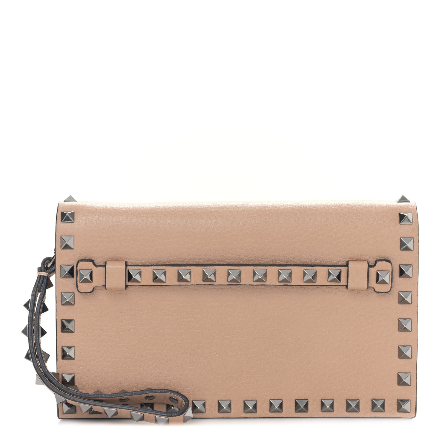 Valentino Garavani Pebbled Calfskin Rockstud Wristlet Clutch Soft Noisette 1 of 8