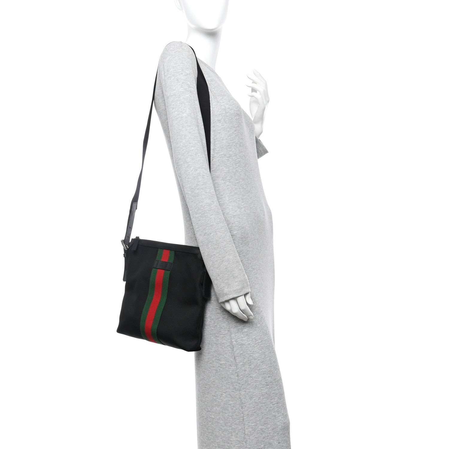 Gucci Techno Canvas Selleria Calfskin Web Small Flat Messenger Bag Black 2 of 10