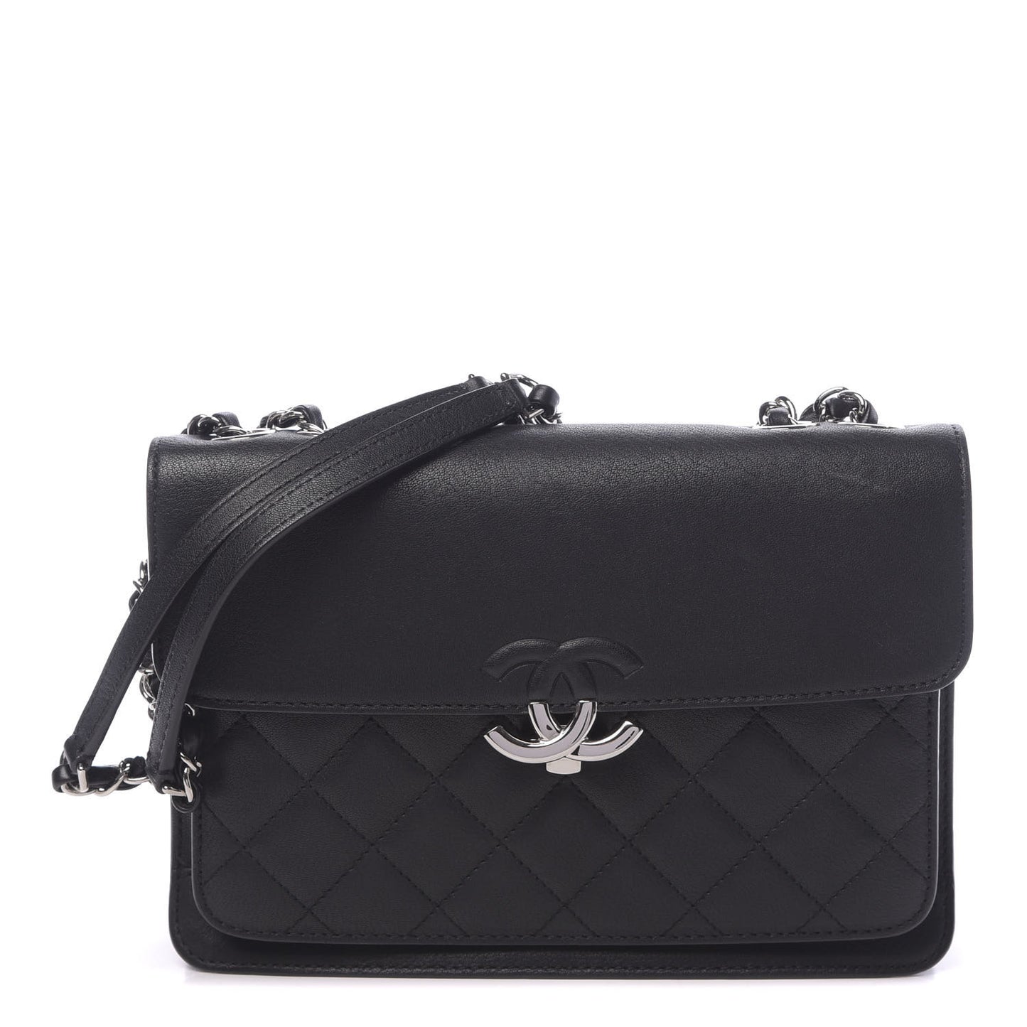 Calfskin Quilted Large CC Box Flap Box Black