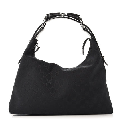 Gucci Monogram Medium Horsebit Chain Hobo Black 1 of 7