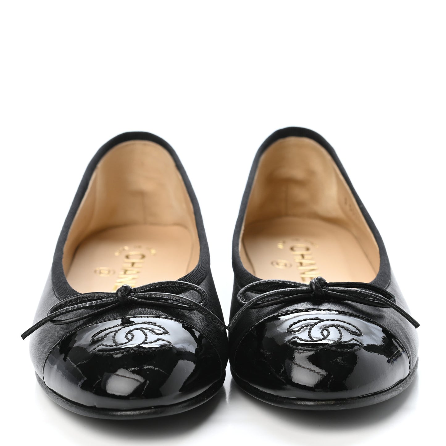 Lambskin Patent Calfskin CC Cap Toe Ballerina Flats 35.5 Black